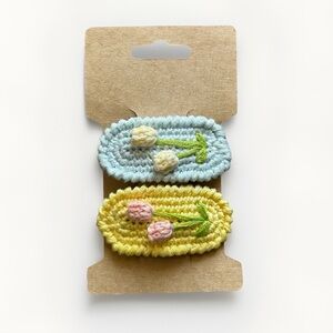 Handmade Floral Crochet Embroidered Snap Hair Clip | Set of 2